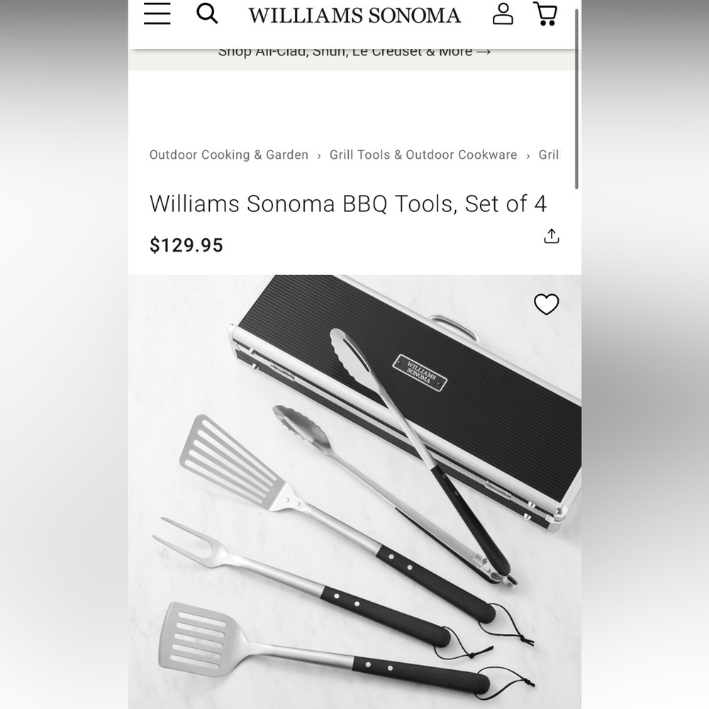 Williams Sonoma Stainless Steel BBQ Tool Set with Black Case